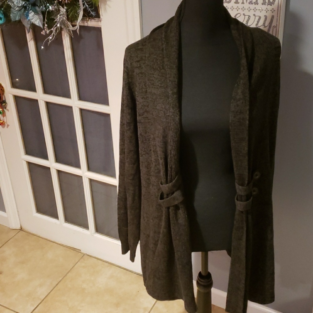 Green and black long sleeve cardigan
